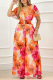 Pink Fashion Print Patchwork V Neck Straight Jumpsuits
