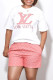 Pink Fashion Casual Print Patchwork O Neck Short Sleeve Two Pieces