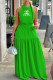 Green Fashion Sexy Print Backless Halter A Line Dresses