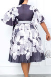 Yellow Celebrities Print Patchwork V Neck A Line Dresses