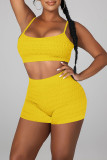 Pink Sexy Solid Patchwork Spaghetti Strap Sleeveless Two Pieces