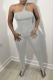 Grey Sexy Solid Hollowed Out One Shoulder Skinny Jumpsuits