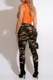 Camouflage Casual Print Camouflage Print Patchwork High Waist Pencil Full Print Bottoms