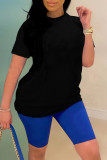 Red Fashion Casual Solid Basic O Neck Short Sleeve Two Pieces