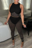 White Fashion Sexy Solid Patchwork See-through O Neck Sleeveless Two Pieces