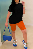 Red Fashion Casual Solid Basic O Neck Short Sleeve Two Pieces