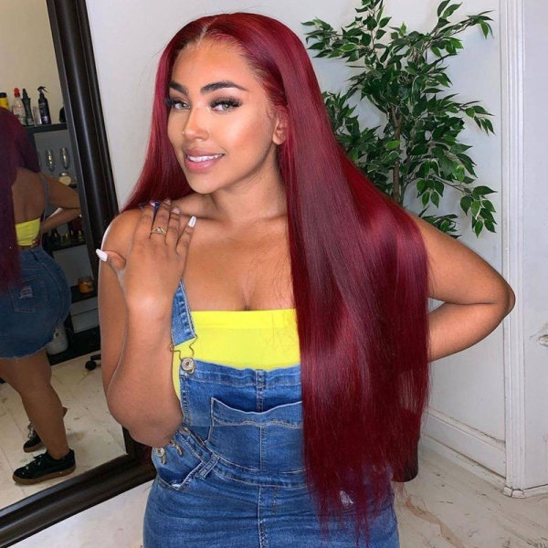 Burgundy Fashion Casual Solid Patchwork Wigs