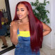 Burgundy Fashion Casual Solid Patchwork Wigs