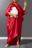 Red Fashion Casual Solid Patchwork V Neck Long Dress Dresses