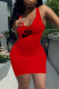 Red Fashion Sexy Print Letter U Neck One Step Skirt Dresses