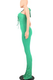 Green Sexy Solid Bandage Patchwork Backless Halter Regular Jumpsuits
