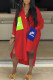 Red Fashion Casual Print Letter Turndown Collar Shirt Dress Dresses