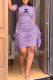 Purple Fashion Casual Print Asymmetrical O Neck One Step Skirt Dresses