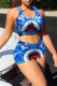 Navy Fashion Casual Sportswear Print Patchwork U Neck Sleeveless Two Pieces