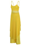 Yellow Casual Solid Split Joint Asymmetrical Spaghetti Strap Sleeveless Two Pieces