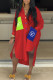 Red Fashion Casual Print Letter Turndown Collar Shirt Dress Dresses