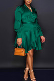 Rose Red Casual Elegant Solid Bandage Patchwork Asymmetrical A Line Dresses