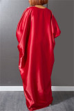 Red Fashion Casual Solid Patchwork V Neck Long Dress Dresses