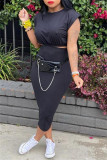 Pale Red Fashion Casual Solid Basic O Neck Sleeveless Two Pieces
