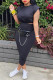 Black Fashion Casual Solid Basic O Neck Sleeveless Two Pieces