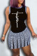 Black Casual Print Patchwork O Neck Sleeveless Two Pieces