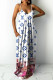 White Fashion Casual Print Patchwork Spaghetti Strap A Line Dresses
