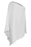 White Casual Print Patchwork Asymmetrical Oblique Collar Dresses