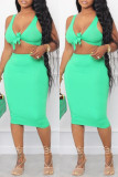 Green Fashion Sexy Solid Bandage V Neck Sleeveless Two Pieces