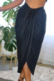 Black Sexy Casual Solid Patchwork Backless O Neck Sleeveless Two Pieces