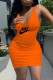 Orange Fashion Sexy Print Letter U Neck One Step Skirt Dresses