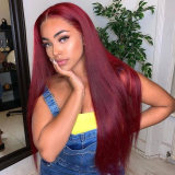 Burgundy Fashion Casual Solid Patchwork Wigs