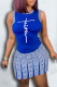 Blue Casual Print Patchwork O Neck Sleeveless Two Pieces