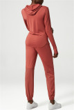 Red Casual Sportswear Solid Patchwork Regular High Waist Trousers