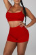 Red Sexy Solid Patchwork Spaghetti Strap Sleeveless Two Pieces