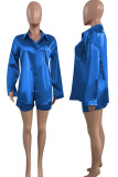Deep Blue Casual Solid Patchwork Buckle Turndown Collar Long Sleeve Two Pieces