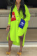 Fluorescent Green Fashion Casual Print Letter Turndown Collar Shirt Dress Dresses