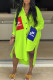 Fluorescent Green Fashion Casual Print Letter Turndown Collar Shirt Dress Dresses
