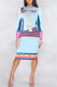 Blue Fashion Casual Print Basic O Neck Long Sleeve Dresses