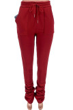 Red Fashion Street Adult Solid Pants Boot Cut Bottoms