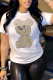 White Fashion Cute Print Patchwork O Neck T-Shirts