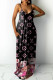 Black Fashion Casual Print Patchwork Spaghetti Strap A Line Dresses