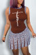 Brown Casual Print Patchwork O Neck Sleeveless Two Pieces
