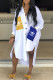 White Fashion Casual Print Letter Turndown Collar Shirt Dress Dresses