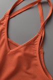 Tangerine Red Casual Solid Split Joint Spaghetti Strap Sleeveless Two Pieces