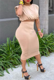 Pale Red Fashion Casual Solid Basic O Neck Sleeveless Two Pieces
