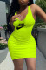 Fluorescent Green Fashion Sexy Print Letter U Neck One Step Skirt Dresses