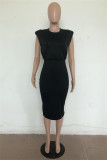 Pale Red Fashion Casual Solid Basic O Neck Sleeveless Two Pieces