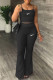 Black Fashion Casual Print Patchwork Spaghetti Strap Sleeveless Two Pieces