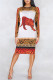 Red Fashion Casual Print Basic O Neck Long Sleeve Dresses