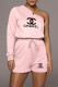 Pink Fashion Casual Print Letter One Shoulder Long Sleeve Two Pieces